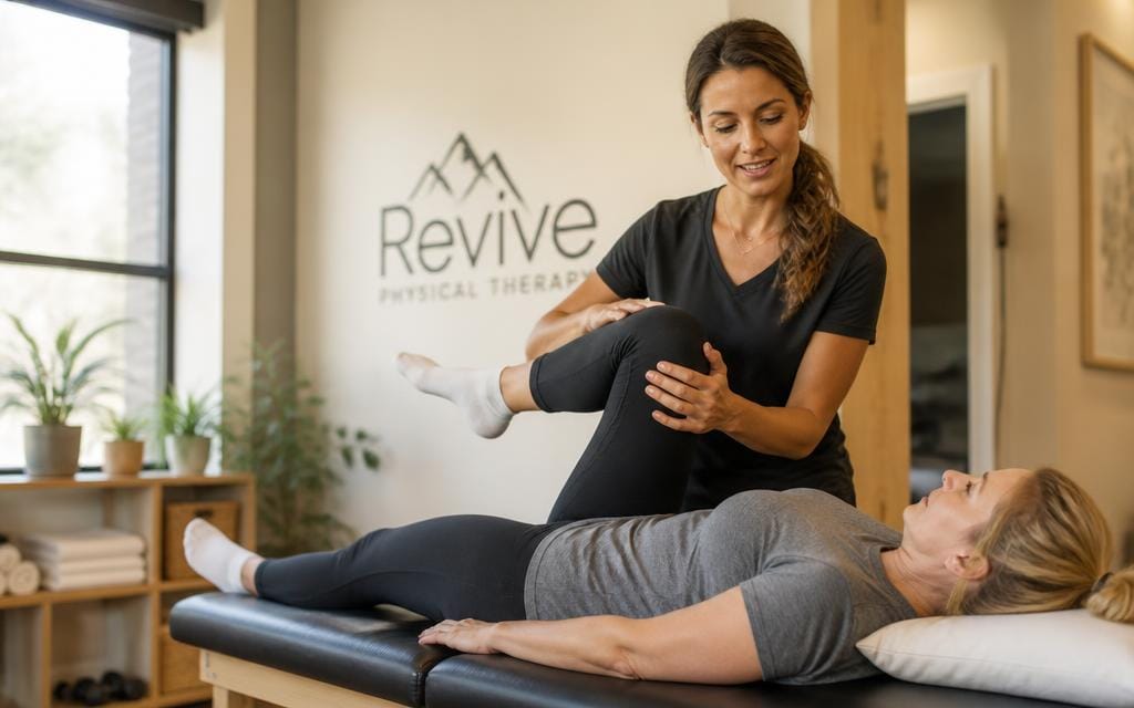 Physical therapist guiding a patient through an exercise in an independent clinic